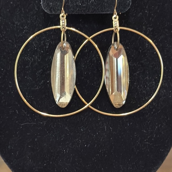 Round Crystal Hoop Gold Earrings - Picture 4 of 6